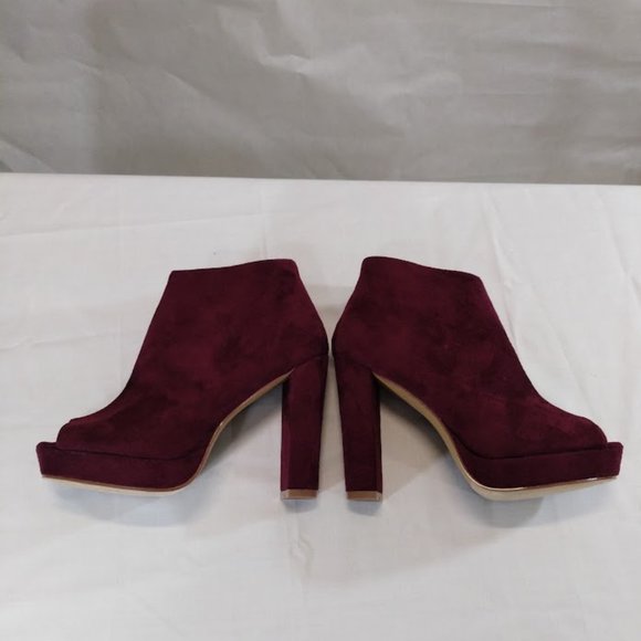 Liliana Wine Velvet Suede Peeptoe Booties Women's Size 7 - Picture 7 of 10